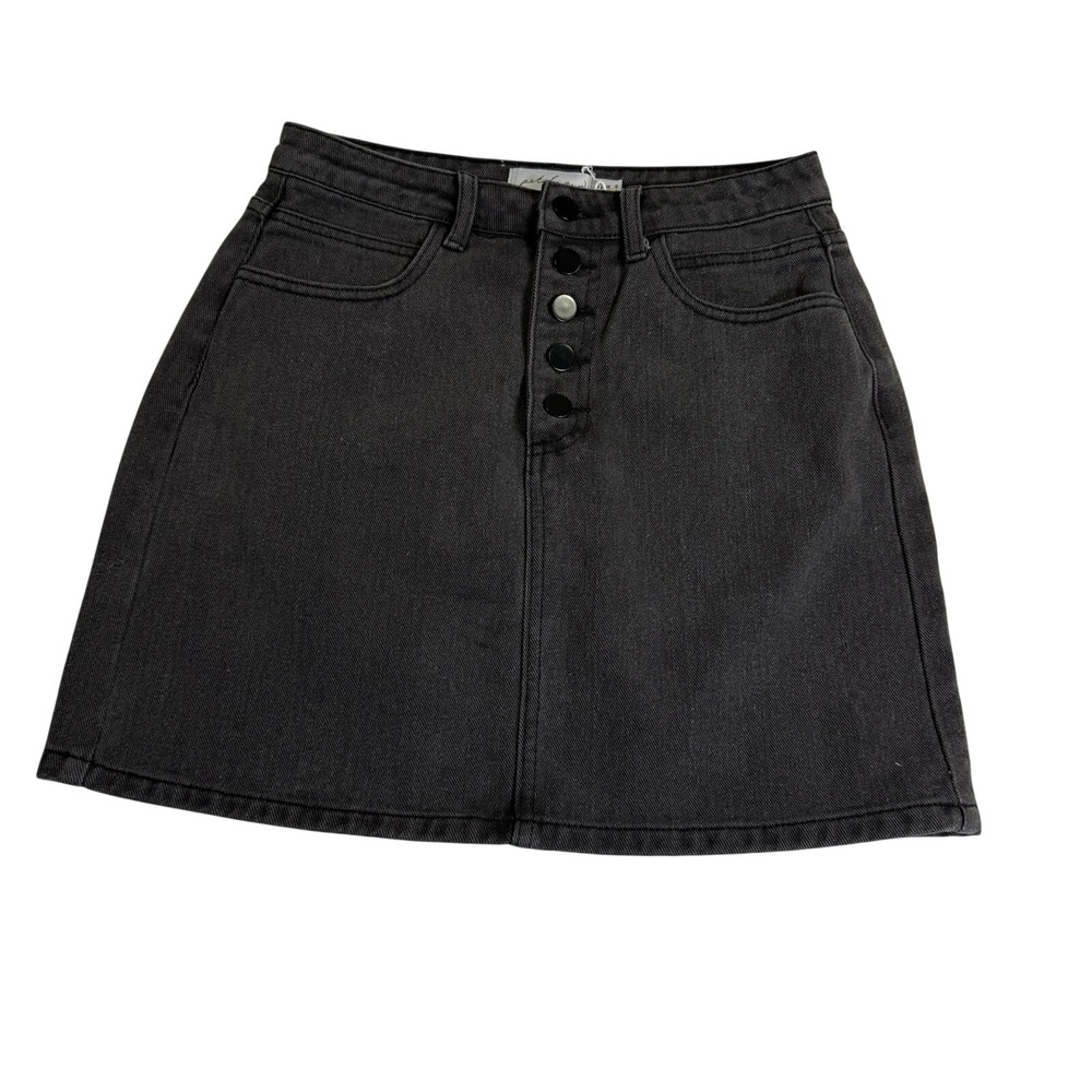 Petal and Pup Denim Mini Skirt Womens 4 Black NEW Button Fly A-Line 77859-Black